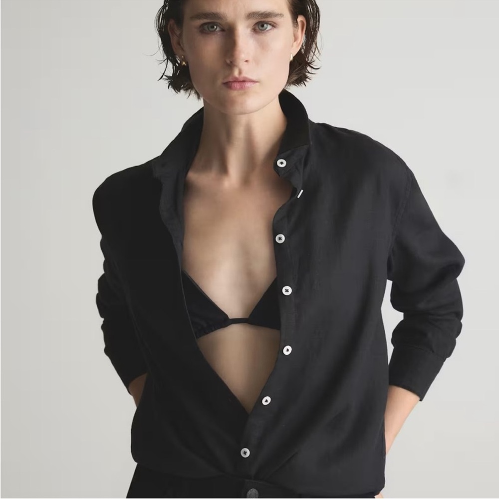 NWT Quince Black 100% European Linen Long Sleeve Button Up Shirt Sz XS - Picture 4 of 6